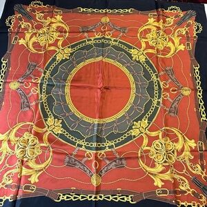 Talbots Equestrian Chain & Belt Print Silk Scarf – New With Tags Rust & Black